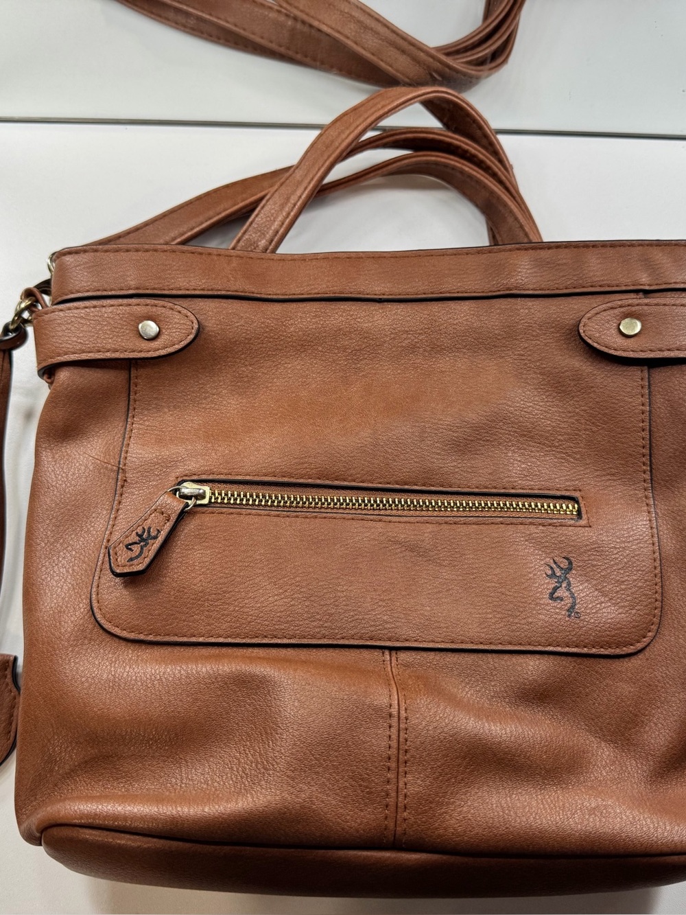 Browning Crossbody Bag Brown Faux Leather Multi Pocket Organizer Purse